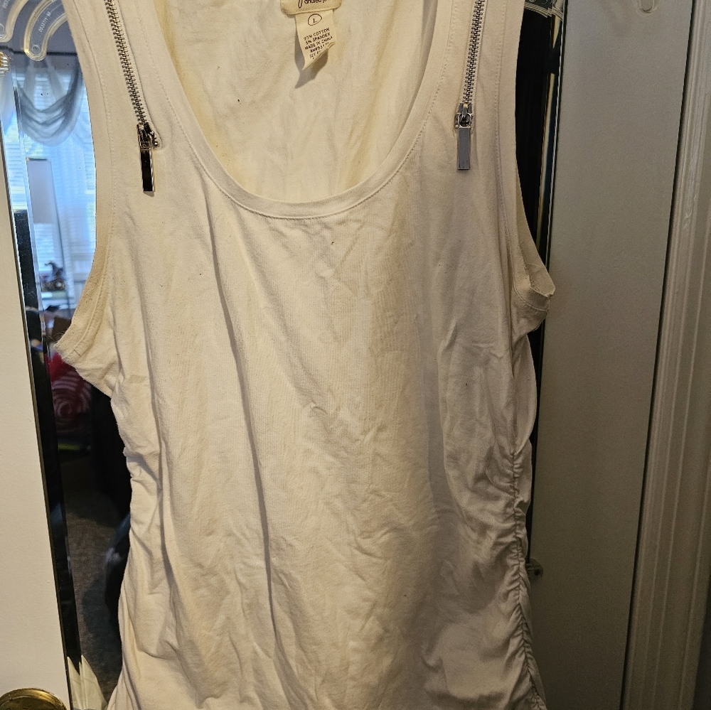 White Tank Top with Zipper Shoulders